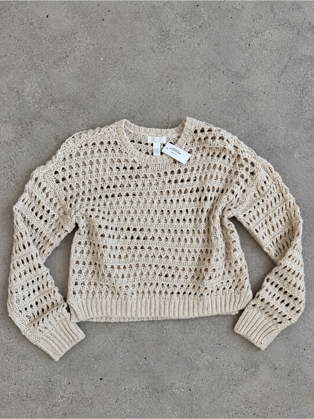 Full Tilt Open-Knit Crewneck Sweater - Cream